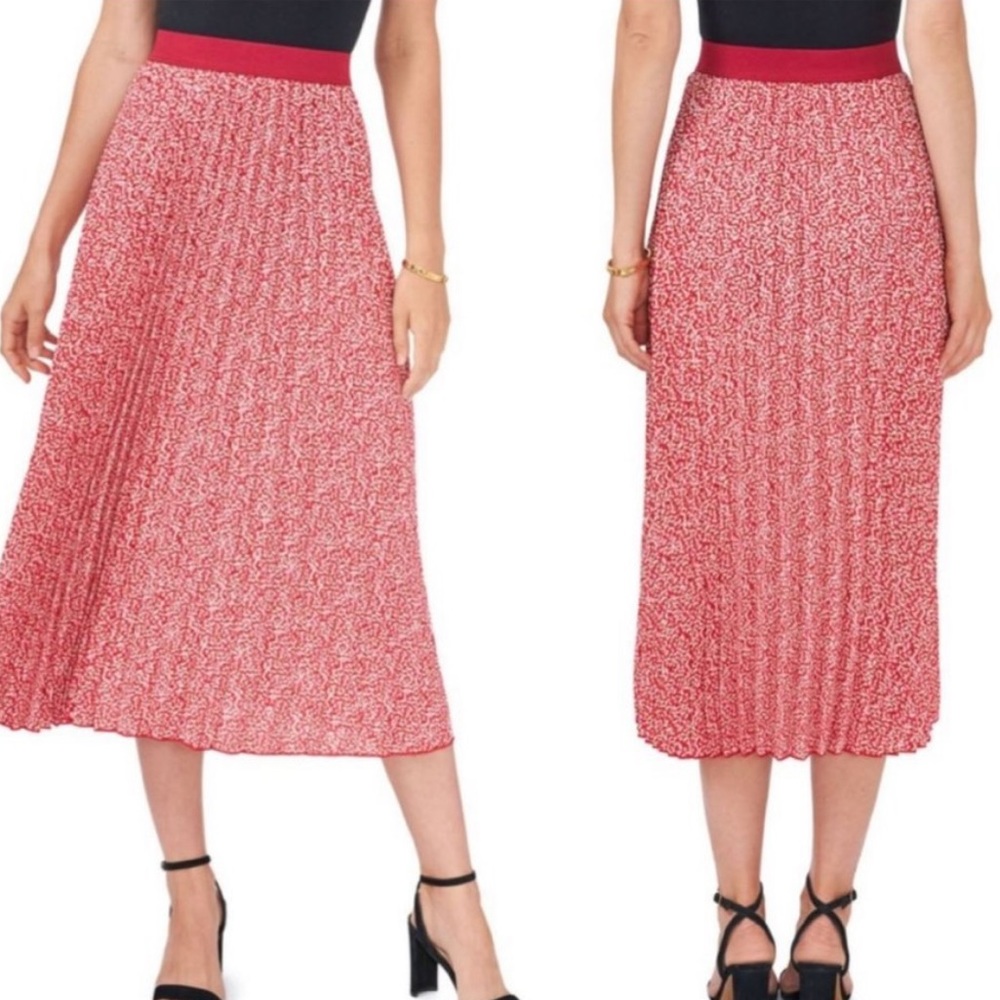 Vince Camuto Pleated Midi Skirt M Red/Ivory